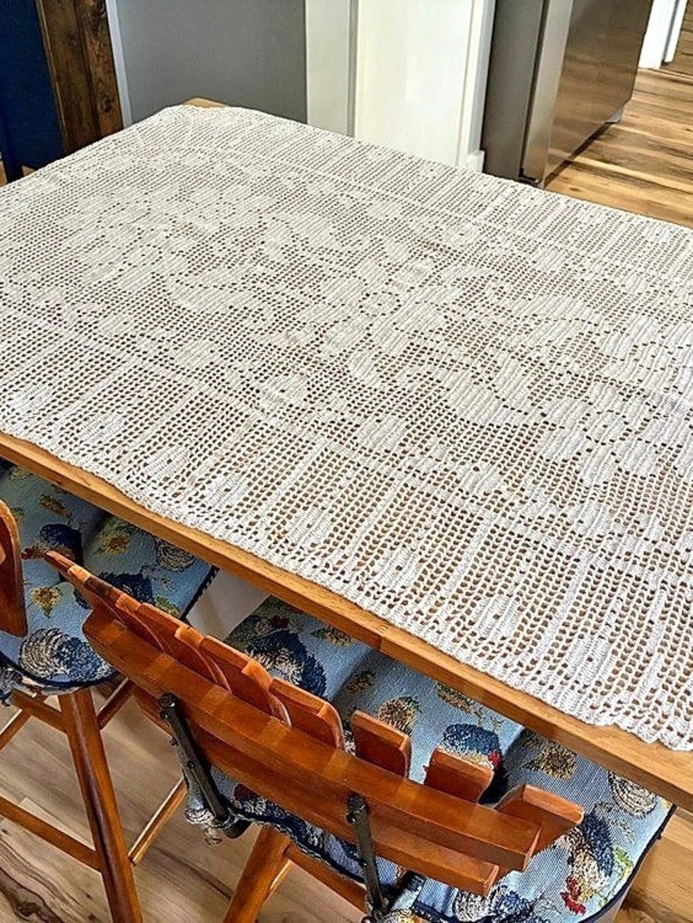 Vintage White Filet Crochet Tablecloth